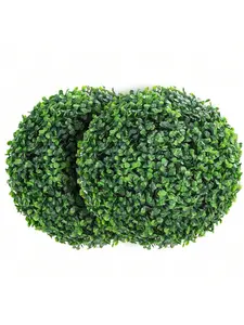 2-Piece Artificial Boxwood Topiary Ball Set - Faux Evergreen Decorative Spheres, Artificial Flowers for Outside, Outdoor Porch & Garden Ornaments