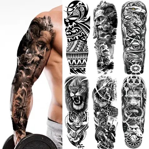 6 Large Tribal Tattoo Stickers Waterproof Temporary Tattoos Fake Tattoos Realistic Full Arm Leg Body Art Lion Maori Celtic Aztec Polynesian and Tribe Patterns Unisex