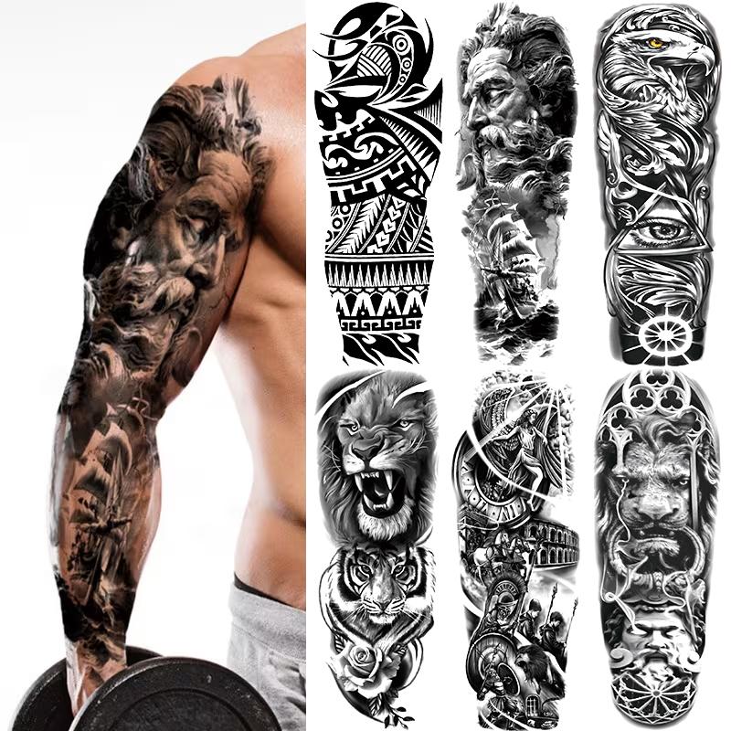 6 Large Tribal Tattoo Stickers Waterproof Temporary Tattoos Realistic Full Arm Leg Body Art Lion Maori Celtic Aztec Polynesian and Tribe Patterns Unisex