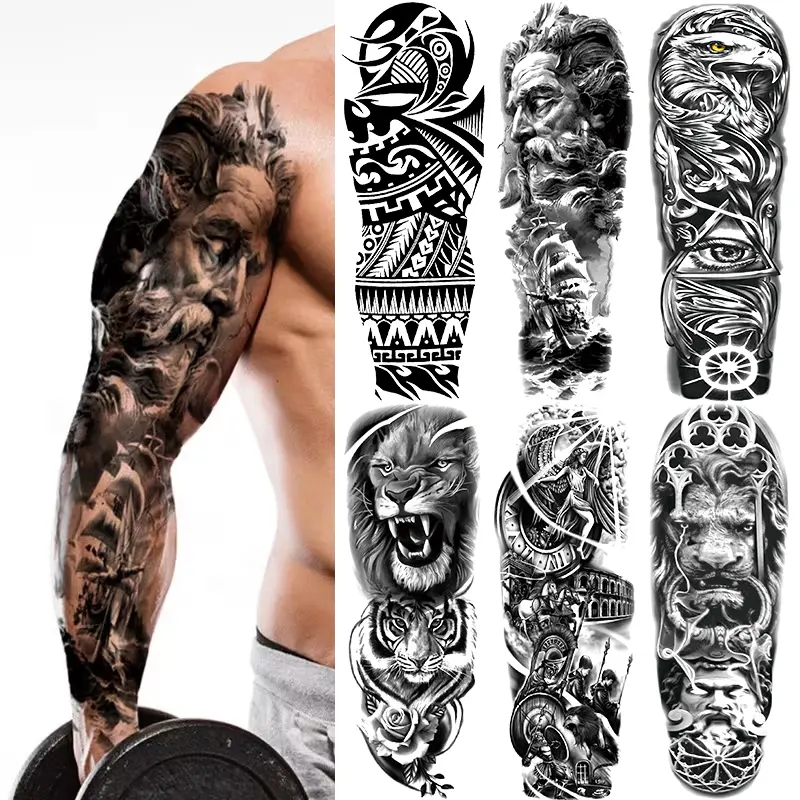 6 Large Tribal Tattoo Stickers Waterproof Temporary Tattoos Realistic Full Arm Leg Body Art Lion Maori Celtic Aztec Polynesian and Tribe Patterns Unisex