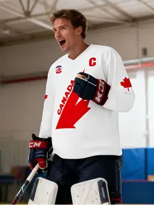 Men's Ice Hockey Long Sleeve Jersey Shirt, Gretzky 99 Canada National Team, Maple Leaf Logo, Breathable, Best Gift, Sporty Fitted H-Type