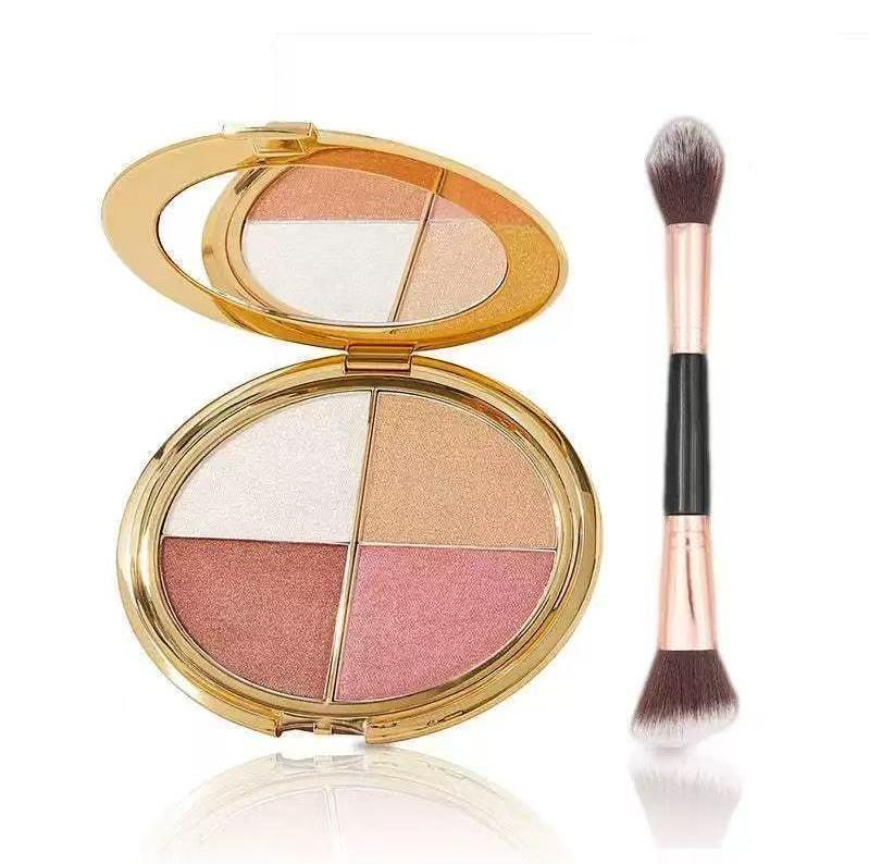 Glowjiu 4-in-1 Glow Palette & Brush SetMulti-Use Highlighter Blush EyeshadowforEffortless Radiance Long-lasting makeup that doesn't come off