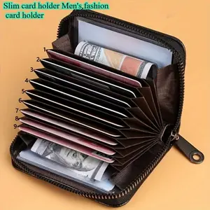 Men's ultra-thin card wallet, featuring a fashionable zipper coin compartment design. This men's faux leather wallet includes a zipper coin pocket and is designed in an ultra-thin style.