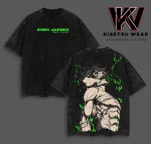 Eren Yeager Oversized Tee - Attack on Titan Anime Graphic Shirt Acid Washed Heavyweight Cotton Soft Tee, Anime Streetwear, Eren Shirts Gift for AOT Fans