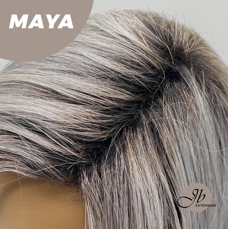 JBEXTENSION 22 Inches Grey Silver with Dark Root Women Fashion Full Machine Wig MAYA【PLUS PERMATEASE】