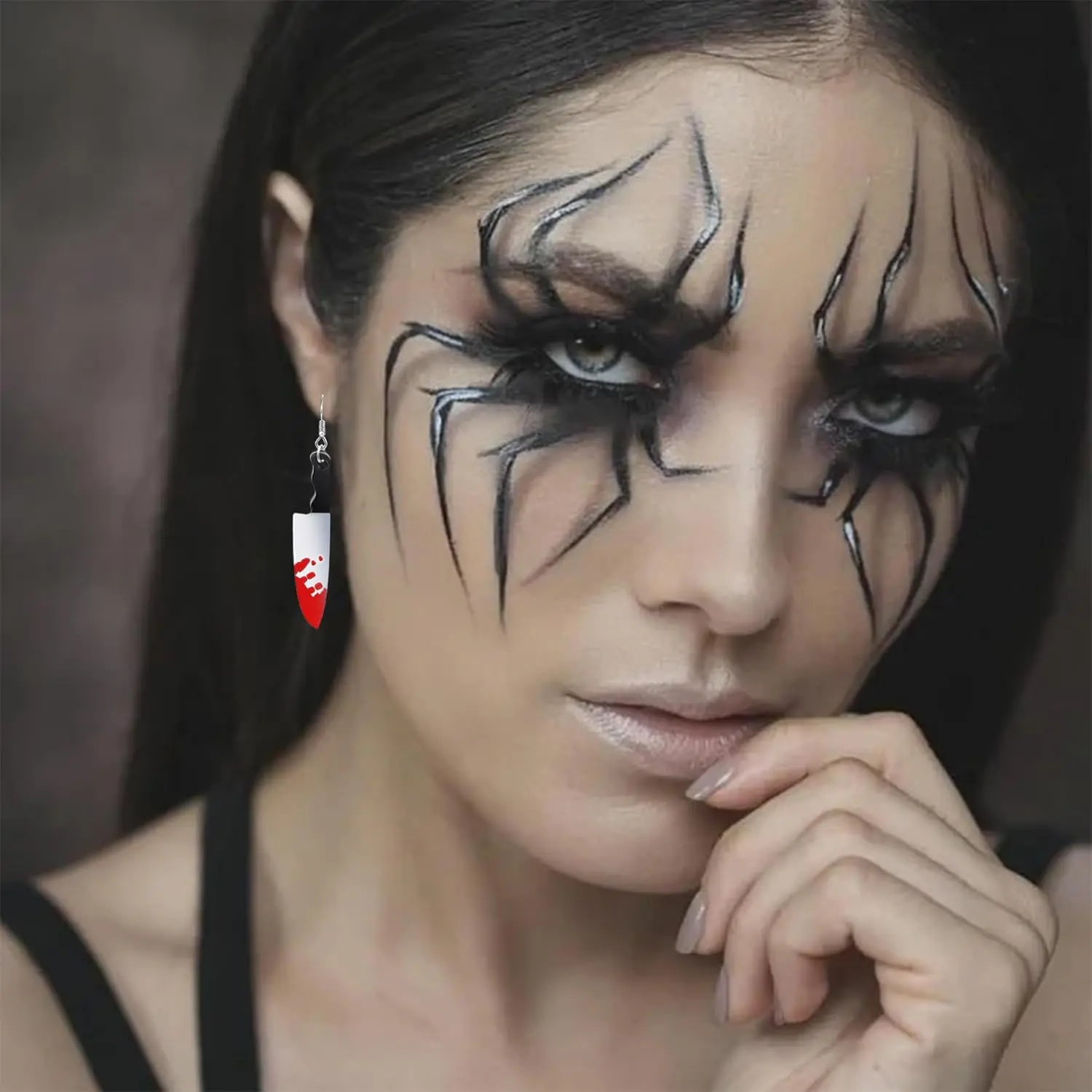 Halloween Earrings, Queen of Hearts Accessories as Gothic Jewelry, Bride of Chucky Halloween Costume for Knife Earrings Bat Rhinestone Halloween Gifts Jewelry for Women
