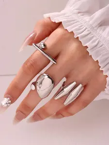 Three-piece set of elegant, fashionable, high-end minimalist silver irregular geometric ring set for women—versatile jewelry suitable for holidays and parties.