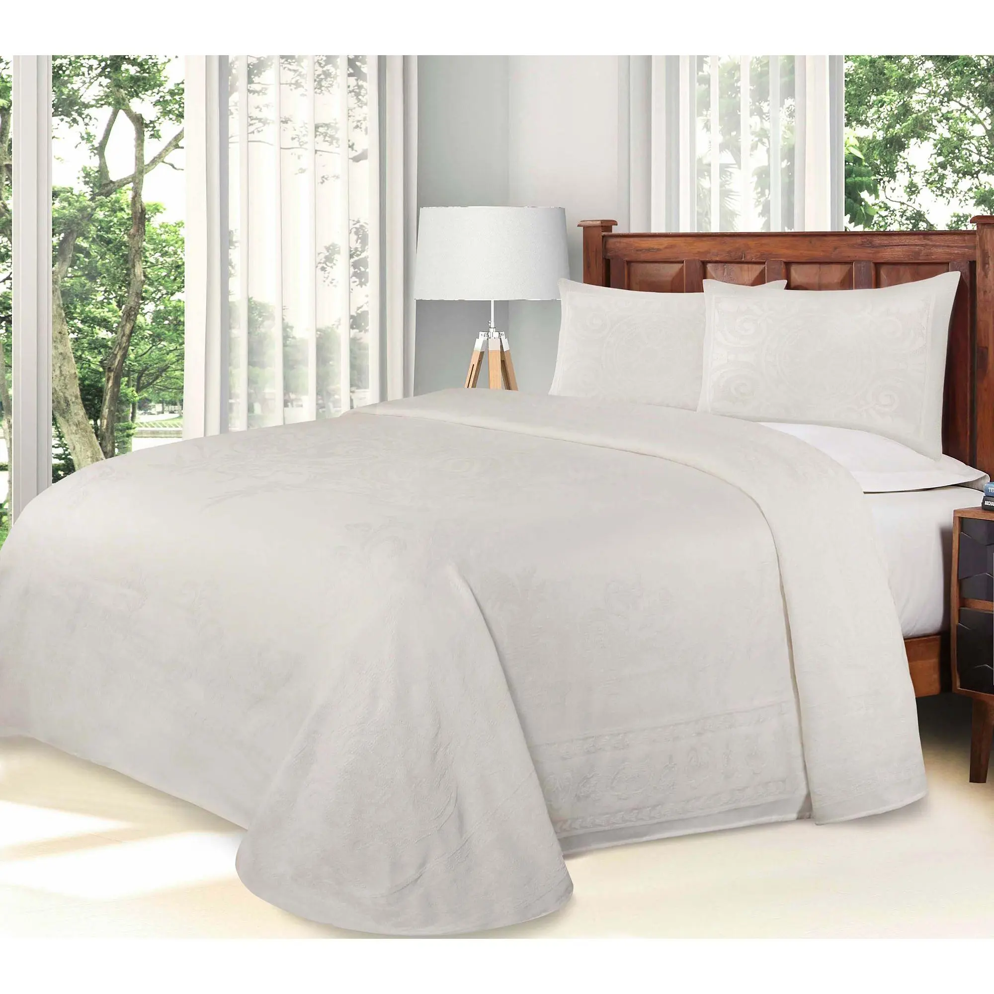 Superior Cotton Blend Oversized Bedspread and S ham Set, Queen