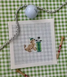Goldendoodle Golfer Spring | Dog Hand Painted Needlepoint Canvas | Small Size