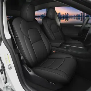 Leather Material Interior Seat Protectors Cushion for Tesla Model 3 2017-2023, Custom-Fit 2-Row 5-Seat, Waterproof Easy-to-Clean Car Cushions for Tailored Protection, Black