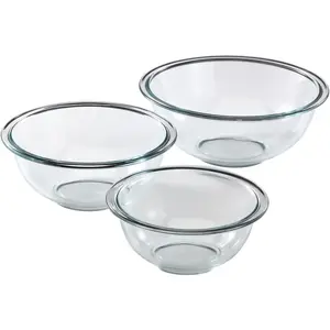 Pyrex Essentials (3-Piece) Glass Mixing Bowls Set for Prepping, Baking and Cooking, Preheated Oven, Dishwasher, Freezer, and Microwave Safe