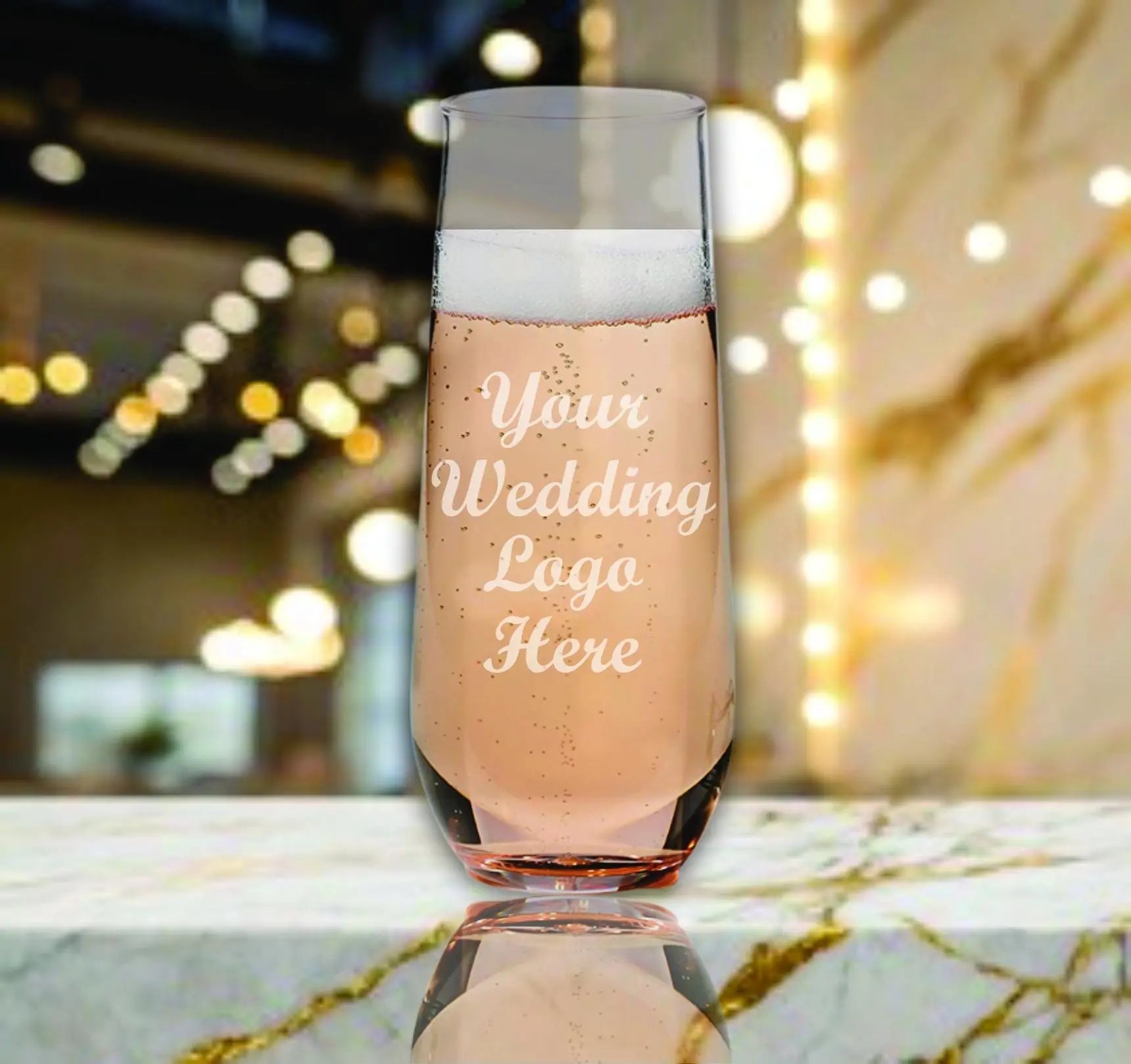 Personalized Logo Stemless Champagne Glass Favors- Custom Engraved Glasses, Bulk Wedding Favors, Bridal Shower Favor, Mimosa Flute, Prosecco