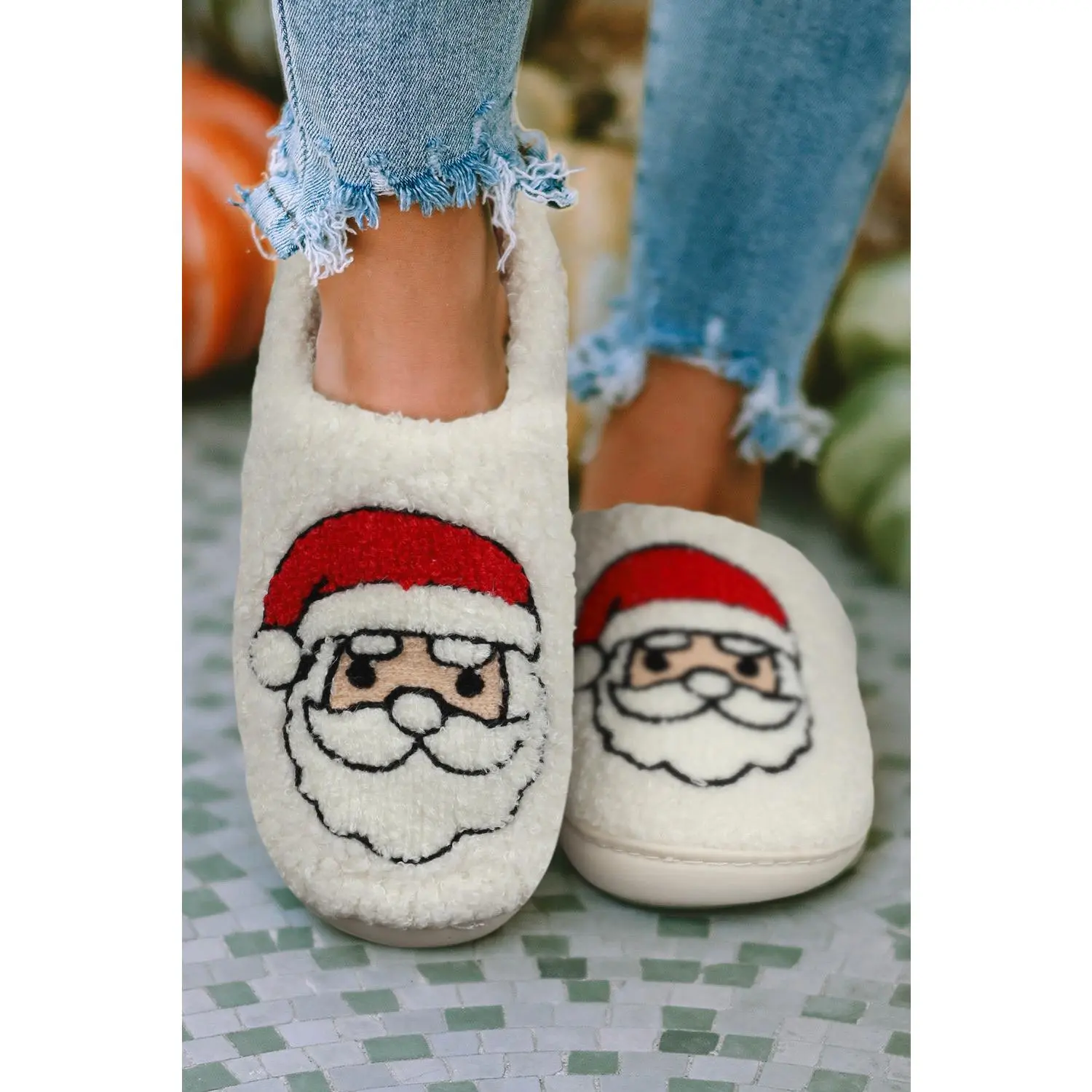 White Christmas Santa Clause Graphic Plush Slippers