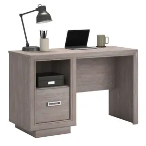 Hayes Modern Gray Desk with File Drawer & Open Shelf - Home Office Workstation with Cable Management System