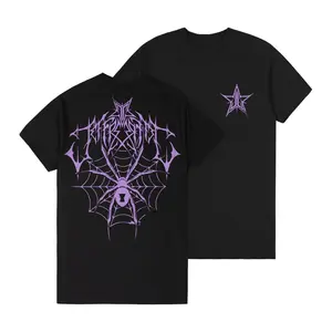 Purple Spider Web T-Shirt, Black Gothic Star Graphic Tee, Front Back Print Y2K Streetwear Shirt, Alt Emo Gift for Men Women
