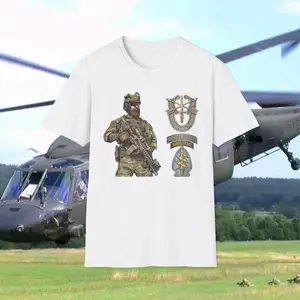 Men's Classic Round Neck Ribbed Natural Print Special Forces Military Veteran Tribute T-Shirt