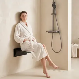 Summervibes Wall Mounted Foldable Shower Seat, 440lb Capacity, Tile-Crack Prevention Design for Bathroom Remodel, A380 Aerospace Aluminum Base, Soft-Close Mechanism, Ideal for pregnant women, Seniors, Pet owners, And people with limited mobility