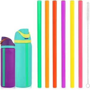 6 pcs Straw Replacements For Owala FreeSip 24 oz and 32 oz Bottles, Reusable Plastic, with 1 Cleaning Brush & 2 Rubber Seal O-Ring Lid Gaskets For Water Bottle Tumbler Silicone Accessories (6 Colors)