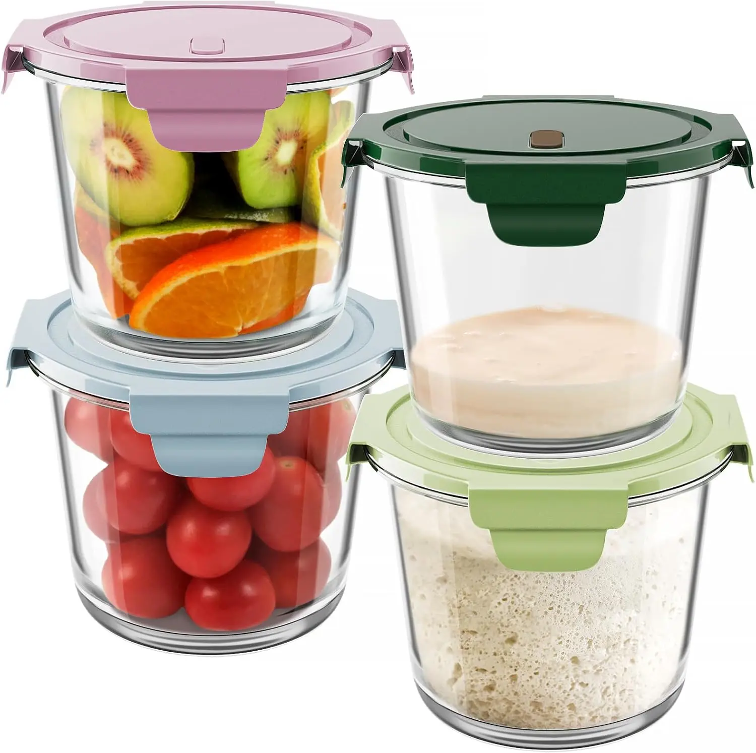 Airtight Glass Meal Prep Containers with Lids (4-Pack, 23oz/3-Cup), BPA-Free Heat-Resistant Food Storage Containers Safe for Microwave, Dishwasher, Fridge
