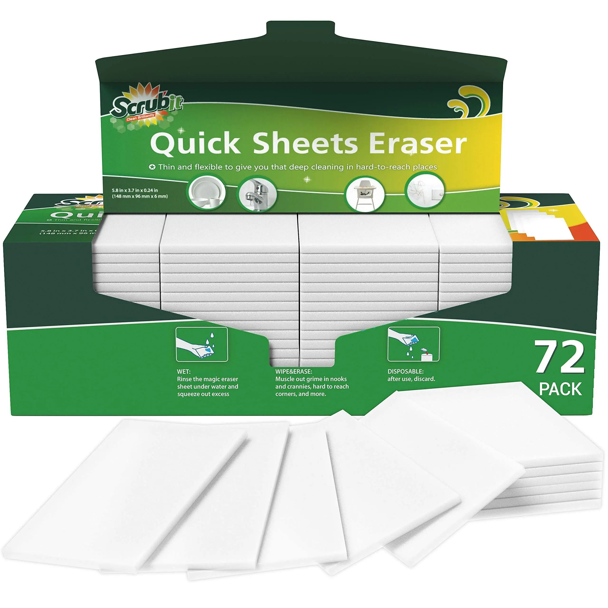 SCRUBIT Eraser Sheets – 72 Pack Disposable Magic Cleaning sponges - All Purpose Household Cleaner Pads for Kitchen Couch and Bathroom