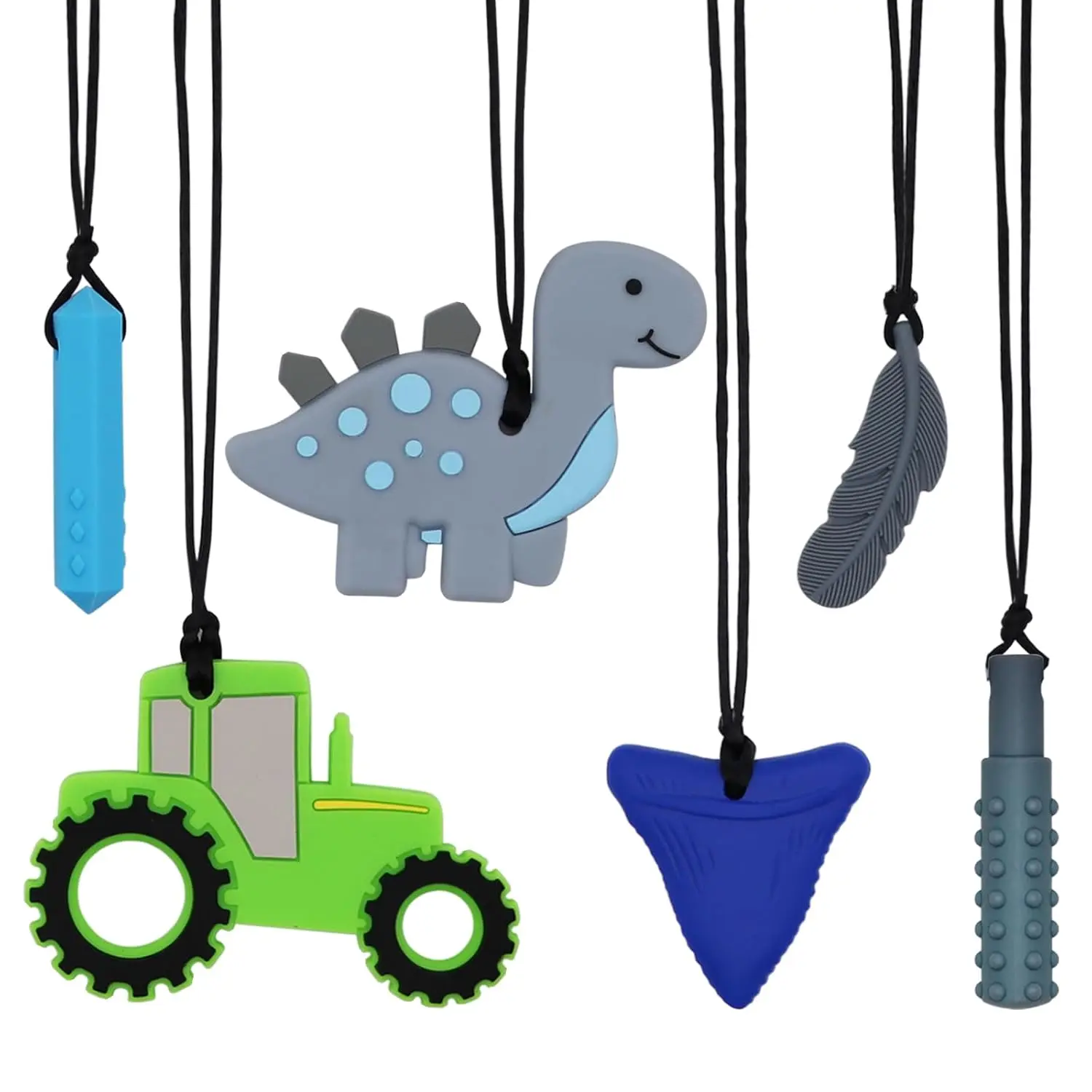 JNS41 Chew Necklaces for Sensory Adults and Kids, 6 Pcs Chewy Necklace Teether for Boys and Girl to Chewing Biting and Teething, Silicone Chewable Fidget Necklaces for Autistic ToddlersTeens and Adults