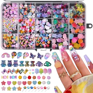 3D Mix Assorted Color Nail Charms Acrylic Multi Cute Nail Art Charms Hollow Candy Jewelry Nail Supplies for Nail Art Design DIY Crafts Accessories