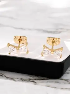 Bow with Cz 18k Gold Electroplated Post Back Earrings
