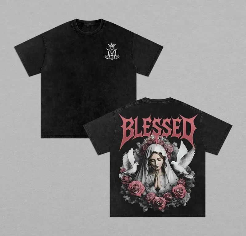 valentine shirts Blessed Virgin Mary Rose Art Vintage Washed Tee, Oversized Heavyweight Unisex Christian Streetwear T-shirt Religious Art Shirt Christian Streetwear Gothic Angelcore  Church Outfit