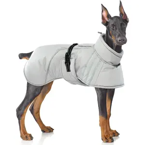 FUAMEY Dog Cold Weather Coats,Dog Winter Jackets for Large Dogs,Warm Dog Coat with Reflective Strips,Water-Resistant Dog Snowsuit,Thick Paded Dog Clothes for Beagle Corgi Grey L