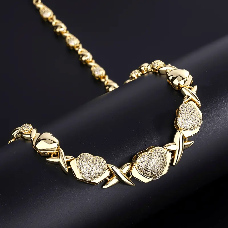 Boho Luxury 5-Piece Alloy Kiss Hug XO Jewelry Set - Necklace, Earrings, Bracelet, Ring, Unisex Bride Wedding Gift Fashion Costume Accessories