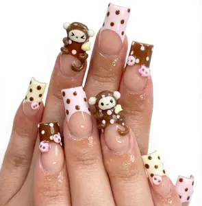 Monkey 3D Press On Nails, Polka Dots French Nails, Gift for Her
