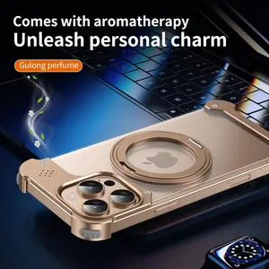 Unique Scented Phone Case with 360-Degree Stand, Aluminum and Acrylic Combo, Fashionable Cover for Apple 13 to 16 Series