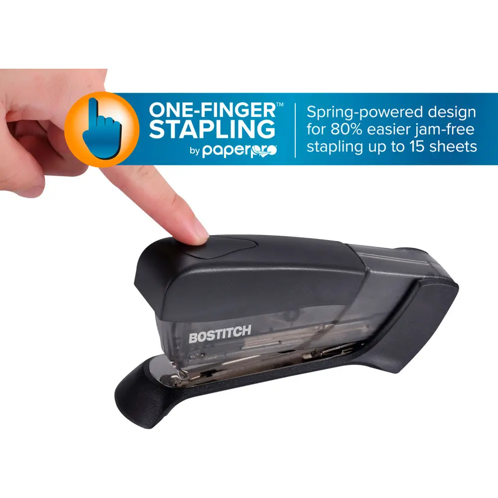 AMAX B3085461 Bostitch Classic Compact Stapler - 1-Finger Operation, Plastic Body, Assorted Colors
