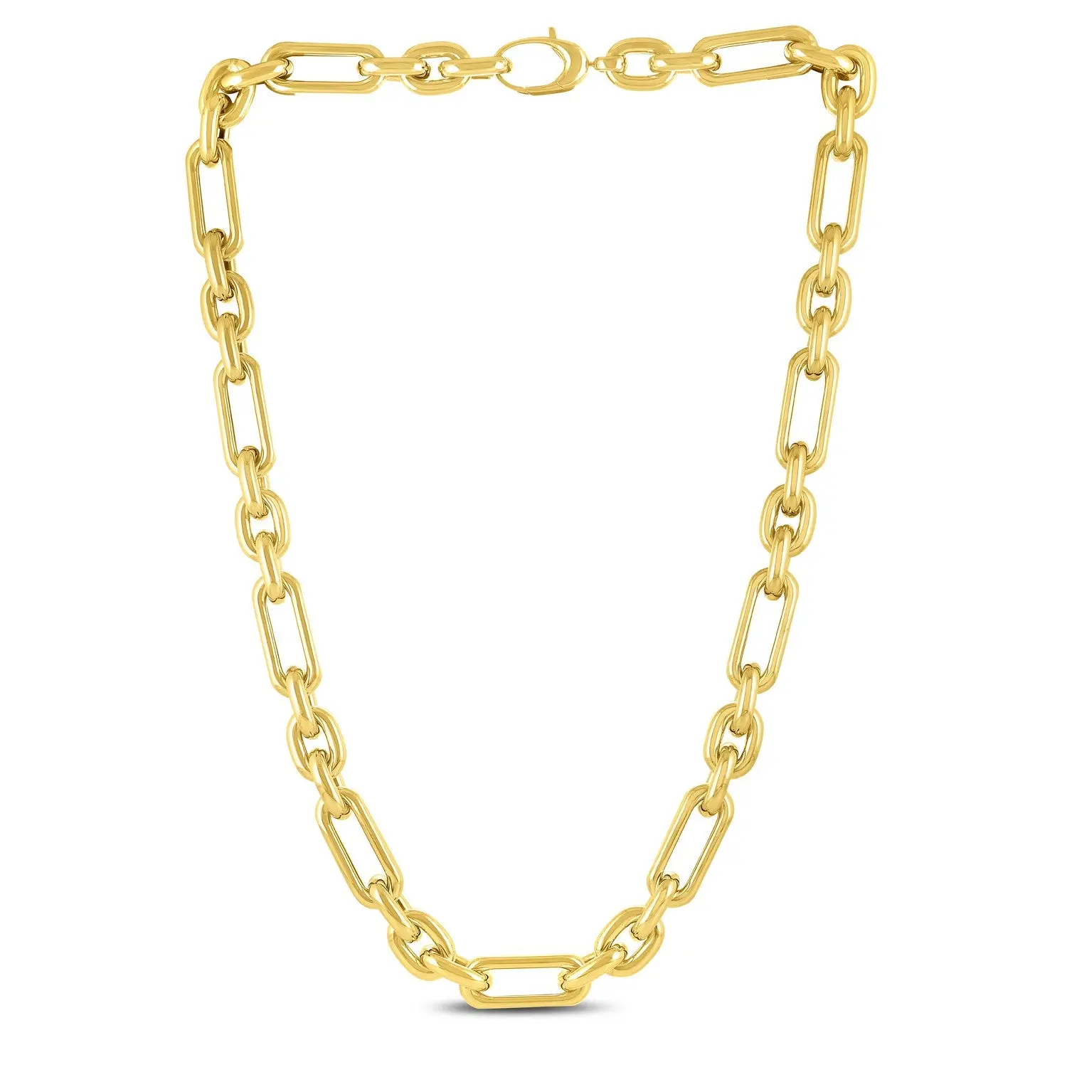14K Yellow Gold Italian Alternating Paperclip Oval Links Chain Necklace