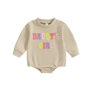 Baby Girl Fall Romper Colorful Letter Embroidery Long Sleeve Round Neck Bodysuit Newborn Playsuit Cotton Soft Clothing