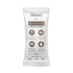 Just Ingredients Coconut Chocolate Protein Powder - Individual Stick - 100% Grass-Fed Whey & Organic Plant Proteins – Creamy Coconut Cocoa Flavor – Supports Muscle Recovery, Energy* Fitness Supplement Pre Workout