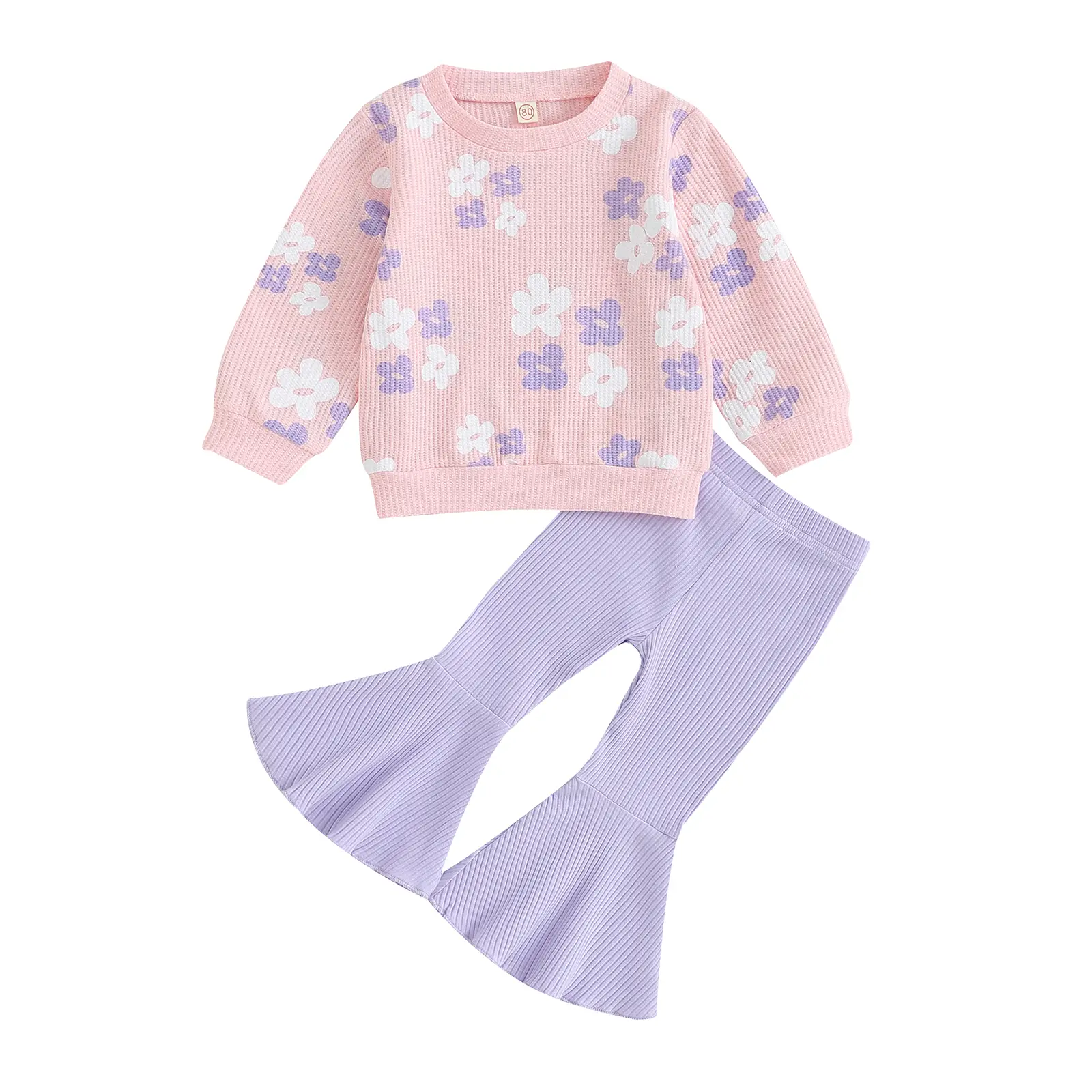 Canrulo Infant Toddler Baby Girl Fall Outfits Set 6M 1T 2T 3T 4T 5T Kids Girl Long Sleeve Floral Sweatshirt Tops and Flare Pants 2Pcs Casual Autumn Cl