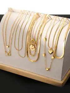 Women's Elegant Heart & Geometric Pendant Necklace, Fashion Jewelry for Party, Daily Clothing Decor, Trendy All-match & Exquisite Jewelry for Birthday Gift, Heart Shaped Necklace, Daily Wear Necklace