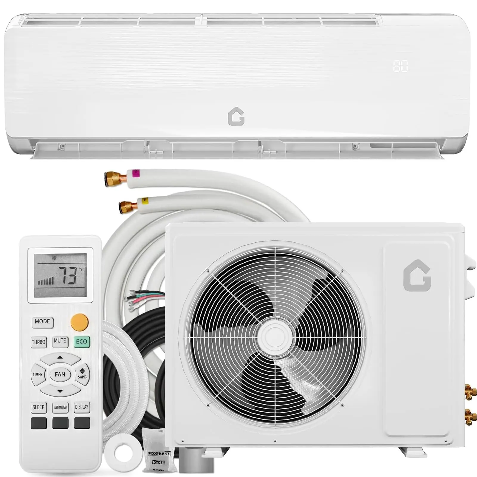12000 BTU High-Efficiency Ductless Wall Mount Mini Split Air Conditioner Heat Pump, 230V 19 SEER2 Inverter Cool/Heat System, Sleep-Friendly, Wide Coverage for 750 Sq. ft, Customizable Airflow, Eco Mode, Timer, with Installation Kit