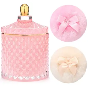 Chunful 3 Pcs Large Body Powder Puff and 5 Inch Containers Pink Powder Container with 3.5 Inch Soft Powder Puffs Washable Reusable Face Body Glitter Wet Dry Makeup for Talcum or Loose