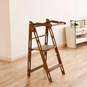 Folding Toddler Tower Adjustable Height Slim, Montessori Kid Birthday Gift, Unique Parent Helper for Kitchen, Thin Foldable Helper Stool