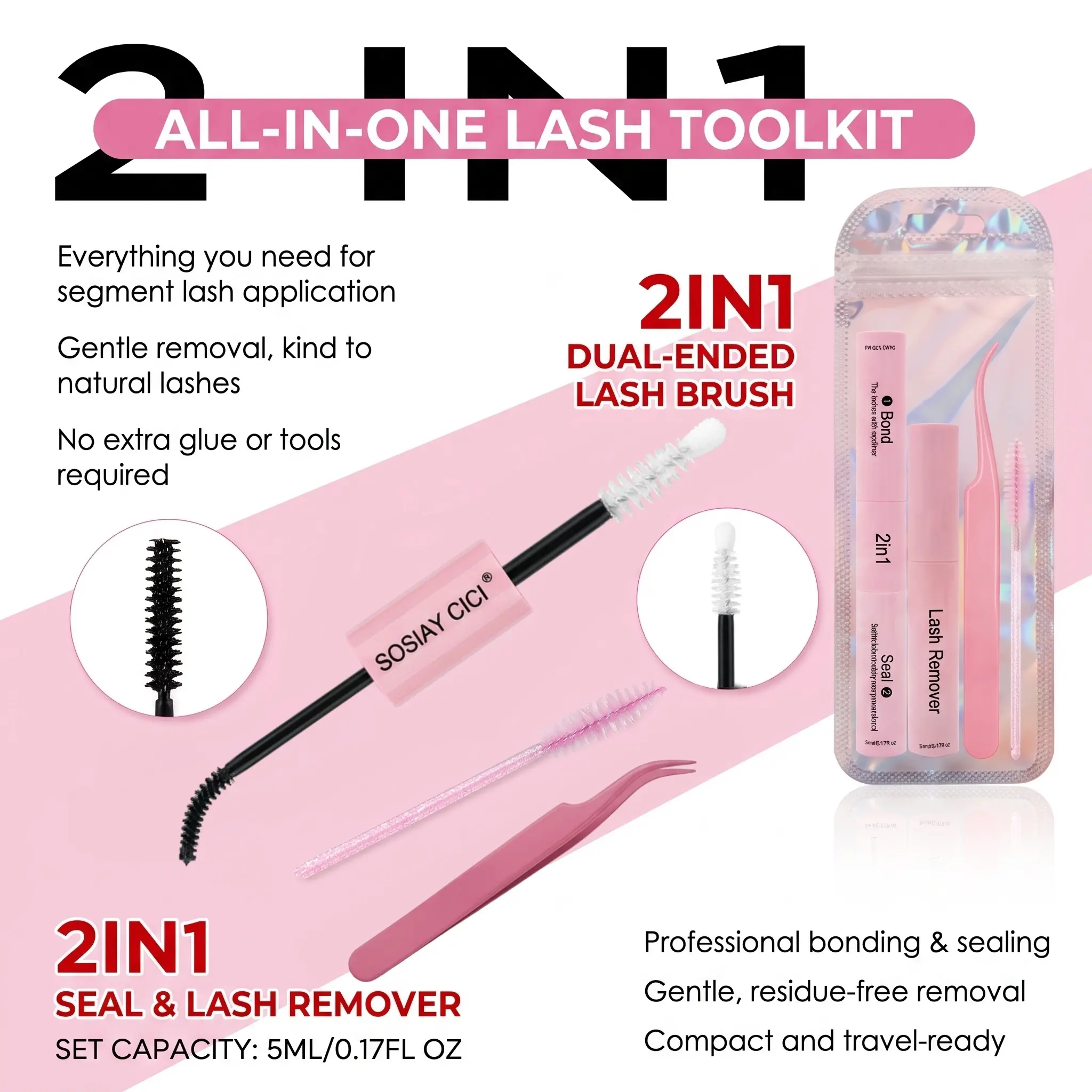 One Pack Is All You Need For Full Eye Look,Lash Cluster Glue, Lash Bond and Seal Waterproof, Bond & Seal Eyelash Glue for Clusters, Eyelash Adhesive Black Long-Lasting 72H, Latex-Free