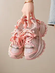 Women's Thick Sole Height Increasing Dad Shoes, Handmade Rhinestone Luxury Fashion Sneakers, Unique Design Casual Sports Shoes, Patchwork Sneakers, Platform Sneakers, Thick Soled Sneakers