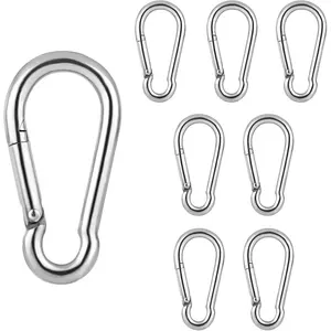 8 count Carabiner Clips Spring-Snap Hook M4 1.57 Inch Mini Spring Buckle Quick Link 304 Stainless Steel Rope Connectors for Keychains Harness  Leash Bird Feeders Planters Lights(170LB Capacity)