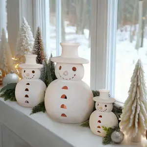 Retro-Toned Resin Snowman Decoration, Terracotta Snowman Christmas Display Table, Festive Creative Gifts, Holiday Home Decor