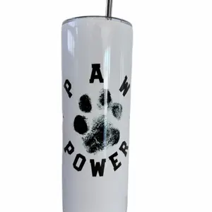 Paw Power Nutrition Tumbler Stainless Steel with Olympia's Paw Print Durable Straw & Non-Slip Grip for Hydration