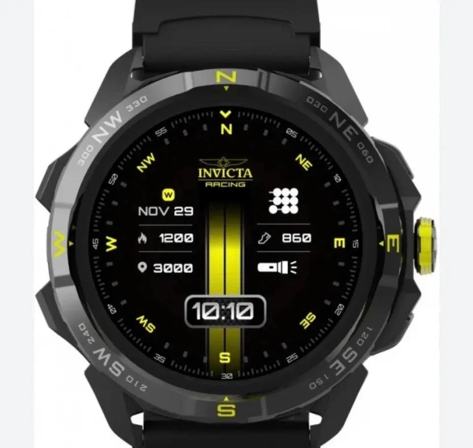 Invicta ITECH-011 Racing Special Edition Smart Watch, 54mm Black Silicone Case, Bluetooth Digital Smart Wearable Device for Electronics Enthusiasts Screen Smartphone