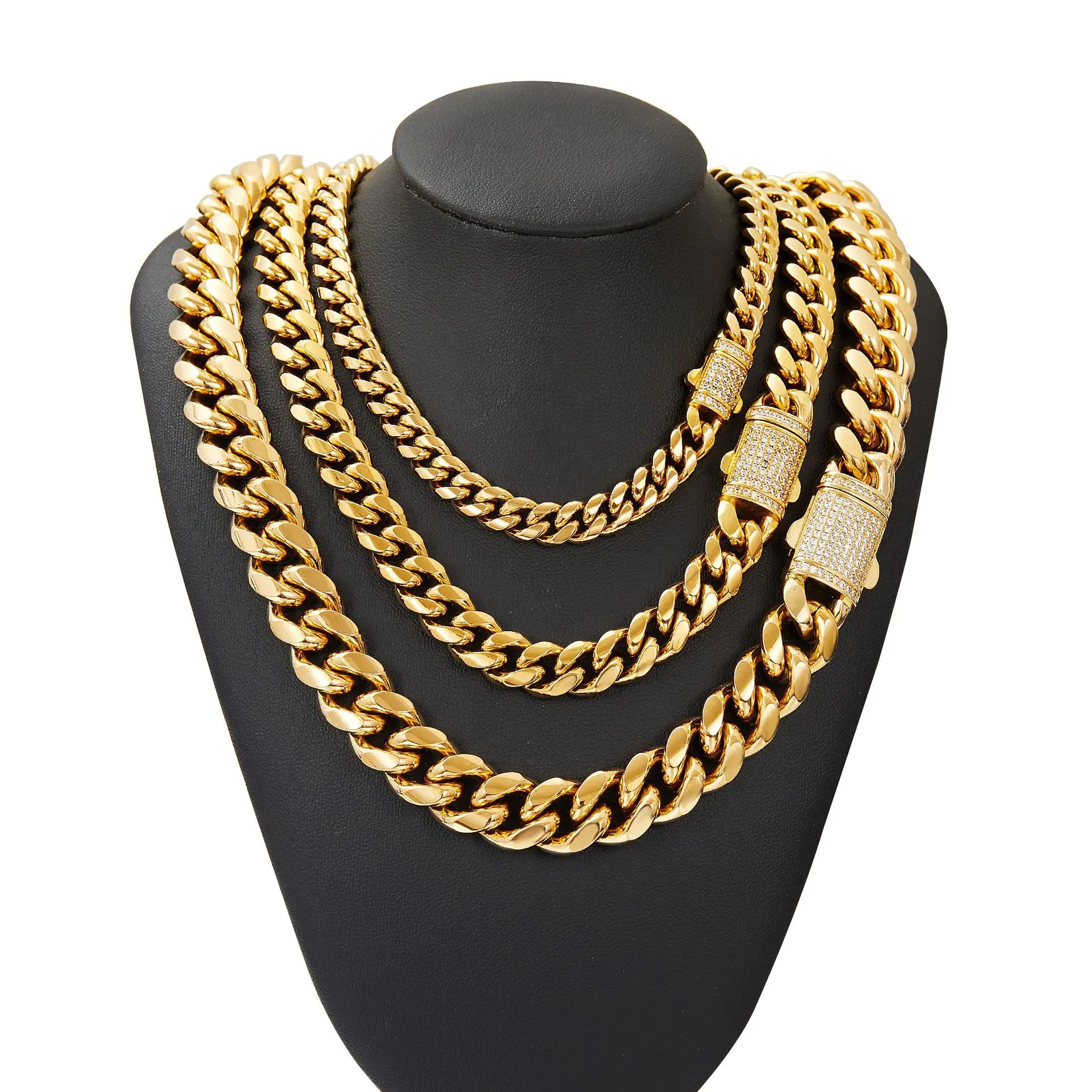 14K Gold Plated Cuban Link Chain with Iced Out Clasp - Thick Miami Curb Chain, No Fading Hip Hop Jewelry for Men