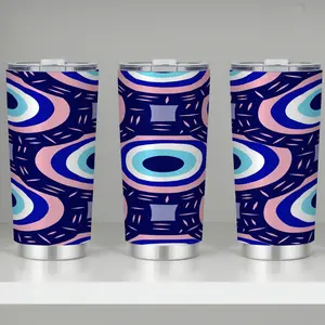 Retro Geometric Evil Eye Stainless Steel Tumbler 20oz Insulated Travel Mug with Stainless Steel Straw Bold Blue Pink Abstract Pattern Boho Cup for Office Hiking Camping Trendy Gift