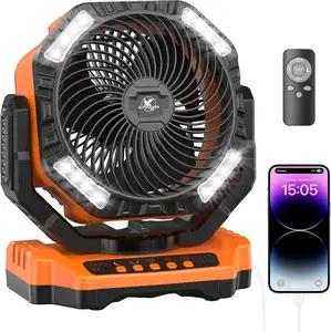 20000mAh Battery Powered Camping Fan - 136H Max Cooling, Rechargeable Battery Operated Oscillating Floor Fan with Charger, Remote & Hook, Portable for Tent Outdoor Patio Garage Hurricane Power Outage